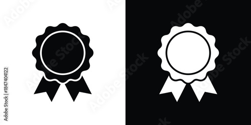Quality Rosette Symbol with Ribbon, Award Badge isolated on White & Black