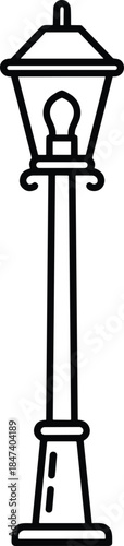 Classic vintage street lamp outline icon featuring traditional lantern post design for urban outdoor lighting flat vector isolated