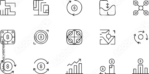 Financial Growth and Business Investment Strategy Line Icon Set