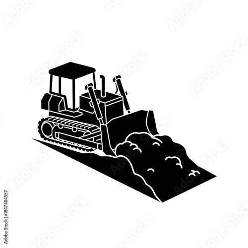 Heavy construction bulldozer pushing dirt on a construction site.