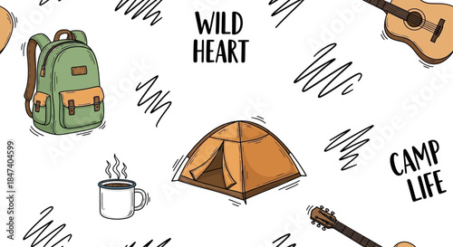 Camping adventure gear and inspirational quotes for outdoor enthusiasts.