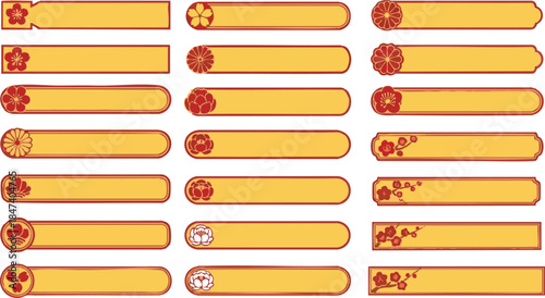 Traditional Japanese Red and Gold Banner Set with Sakura and Oriental Patterns
