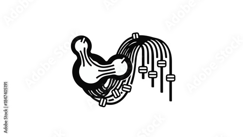 Black and white rooster cockerel illustration abstract graphic design element symbolic decorative bird