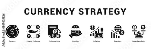 Currency Strategy Modern and clean web banner illustration featuring thematic icons for visual communication
