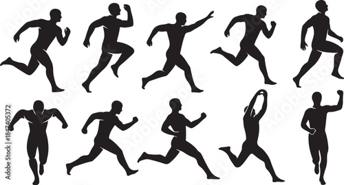 Ten dynamic male running silhouette set