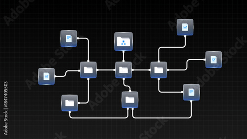 Business workflow management and automation. management file system workflow diagram connected folders, document and data flow network.