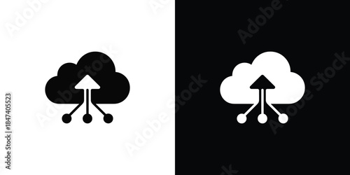 White Cloud with Arrow and Connections on Transparent Background Icon Style