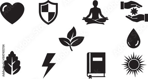 Wellness and essential elements icon set collection