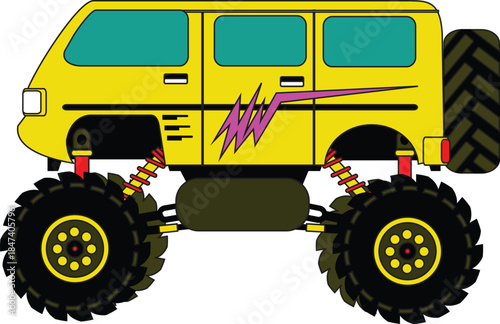 Big and fat tire vehicle monster truck off road racing pickup minibus van military old classic car