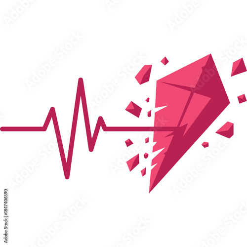 Broken Diamond Heartbeat Pulse – Resilience & Healing Icon for Trauma Recovery, Emotional Strength & Rebuilding Wellness Design

