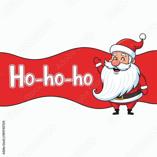 Jolly Santa Claus waving with festive Ho-ho-ho banner