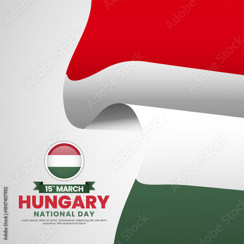 Hungarian flag for Hungary national day square banner background with realistic flag