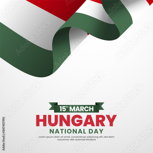 Hungarian flag for Hungary national day square banner background with realistic flag