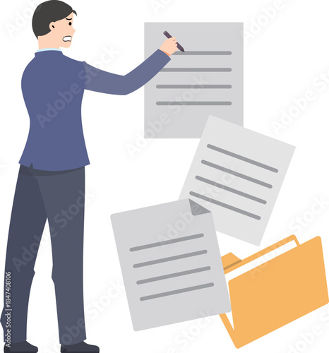 Businessman Creating Documents Manually and Struggling with Paperwork / Hombre de Negocios Creando Documentos Manualmente y Lidiando con el Trabajo Administrativo / Empresário Criando Documentos Manua