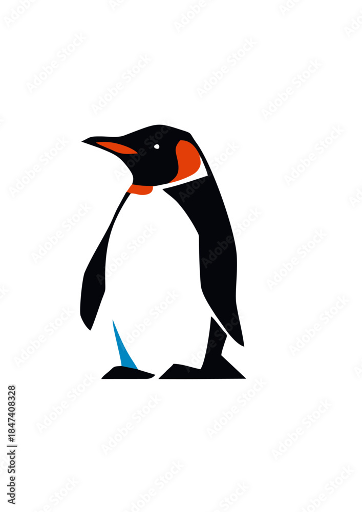Fototapeta premium A stylized illustration of a penguin with a white belly and black wings.