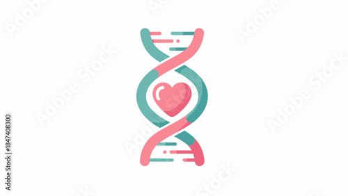 Heart inside DNA double helix structure illustration representing genetic love and health