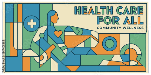 Geometric Art Deco Style 'Health Care For All' Wellness Banner