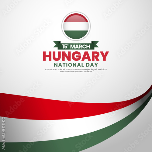 Hungarian flag for Hungary national day square banner background with realistic flag