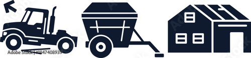 Farm Truck, Grain Cart, and Barn Silhouettes agriculture farming