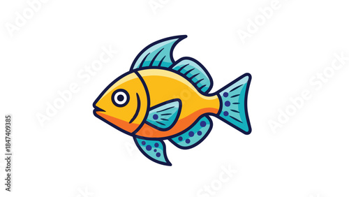 A vivid illustration of an adorable cartoon fish, featuring a bright yellow body and beautifully rendered blue fins, perfect for engaging kids'