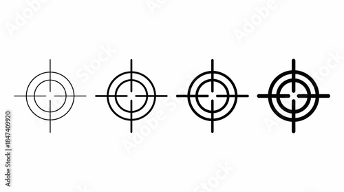 Set of four vector target icons with varying line weights, concept for user interface design, aiming precision and marketing strategy illustration