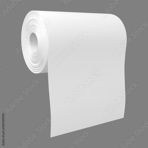 White hygiene tissue roll mock up, vector 3D realistic kitchen towel, tube wrap napkin, bathroom sanitary napkin scroll