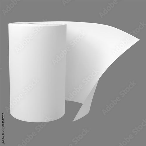 3D mockup of a white paper towel roll, unrolled, for branding.