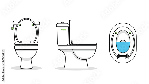Toilet designs with different configurations and water levels shown, Generative AI.