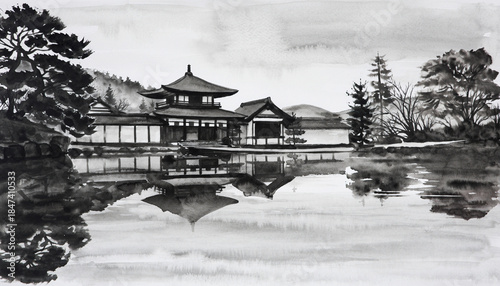 Wallpaper Mural 金閣寺を象徴的に描く京都の墨絵 Torontodigital.ca