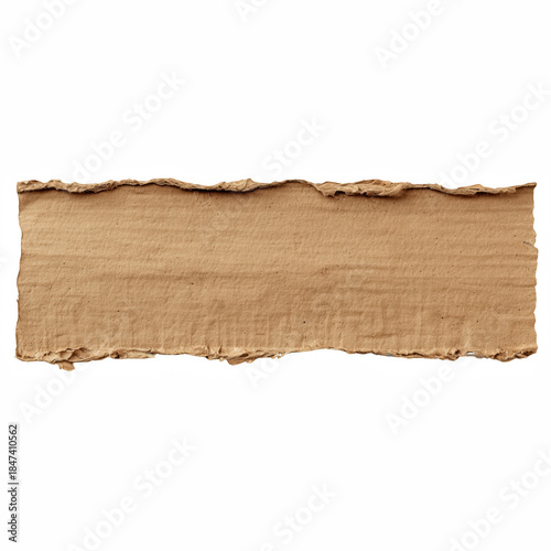 Realistic horizontal torn kraft paper banner strip isolated on transparent background.