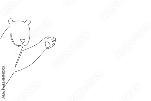 Continuous line drawing of a polar bear waving hand warmly, created in a simple vector sketch style. Perfect for Say Hi Day, this nature concept design highlights wildlife greeting joy.