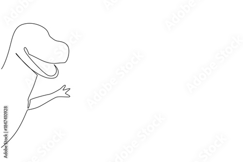 Continuous line draw of a t-rex dinosaur waving hand playfully. National Zoo Lovers Day. This creative nature concept illustration represents the wonder of prehistoric creatures and zoo admiration