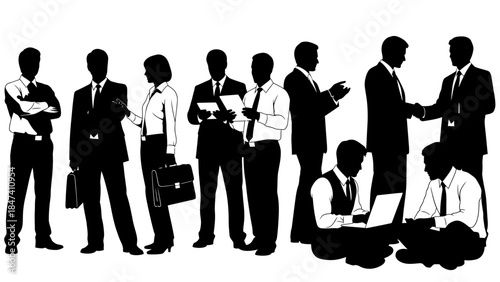 Diverse business people group silhouette representing teamwork collaboration and professional networking in a modern corporate environment