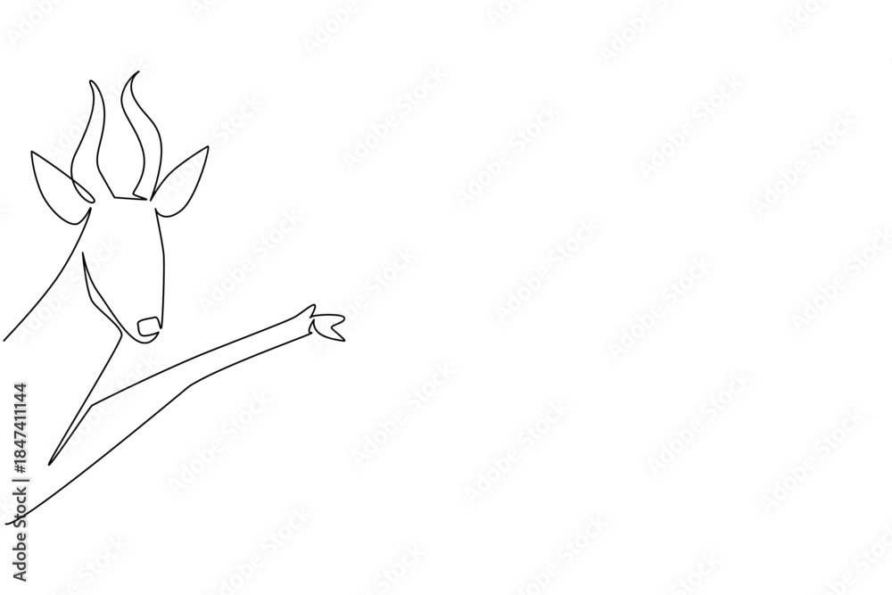 Fototapeta premium Continuous line drawing showcases an antelope waving leg behind the wall, symbolizing wildlife elegance. A conceptual design celebrating World Antelope Day under the international animal theme.