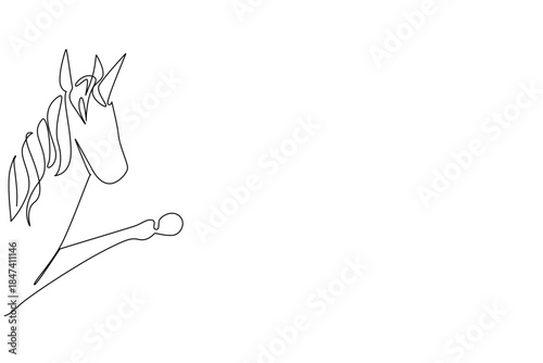 One line drawing portrays a unicorn waving leg behind the wall, designed as a fantasy art concept for International Unicorn Day, blending mythical beauty and imaginative illustration in simple form.