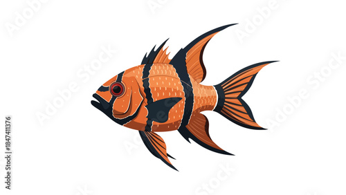 Vibrant aquatic species with striking orange and black striped patterns, an eye-catching design ideal for oceanographic themes and marine