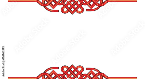 chinese new year symmetrical illustration of a decorative red and gold Celtic knot pattern border