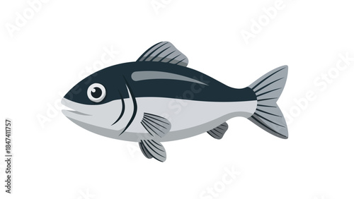 A clean graphic illustration of a freshwater fish, rendered in a modern flat art style, depicting a graceful aquatic animal swimming calmly and
