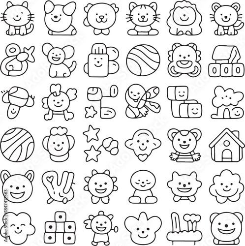 Cute doodle icons for children's playtime items