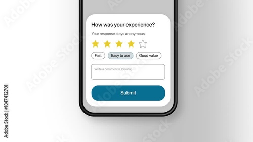 Mobile app feedback or rating card pop up