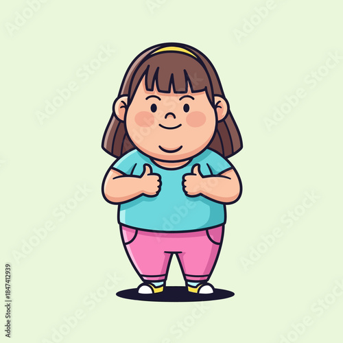 Cute cartoon girl giving thumbs up gesture with a happy expression.