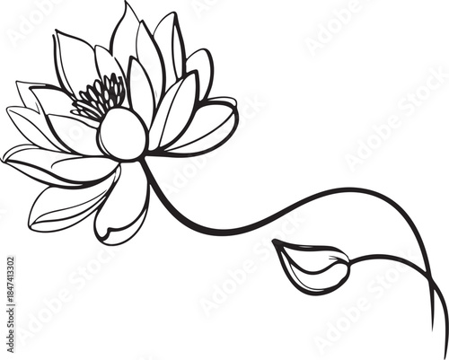 A lotus symbol. Water lily in editable stroke. Doodle contour vector illustration.