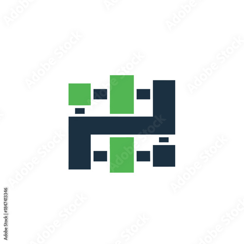 Abstract interconnected data flow symbol. Geometric graphic representing digital network systems, structured information processing, and technological infrastructure. Connectivity