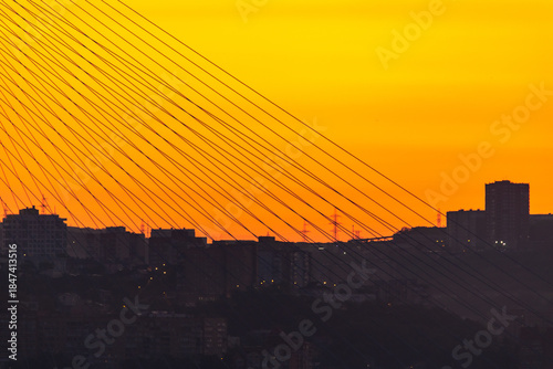 Golden bridge across the Golden Horn Bay in Vladivostok at dawn