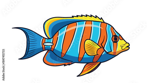 Vivid blue orange striped tropical fish illustration a cheerful aquatic cartoon creature ideal for marine themed designs and engaging digital media