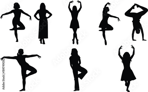 Set of Firefighter Silhouettes in Full Gear with Helmet, Holding Hose, Axe, and Standing Proudly, Representing Emergency Service and Heroism