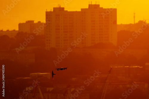 Urban development of Vladivostok at dawn. Bright dawn in Vladivostok.