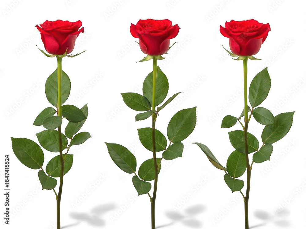 Naklejka premium Three red roses isolated on transparent background