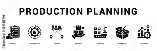 Production Planning Modern and clean web banner illustration featuring thematic icons for visual communication