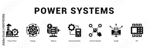 Power Systems Modern and clean web banner illustration featuring thematic icons for visual communication